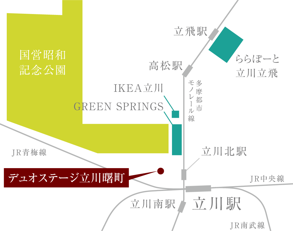 昭和記念公園周辺商業施設マップ