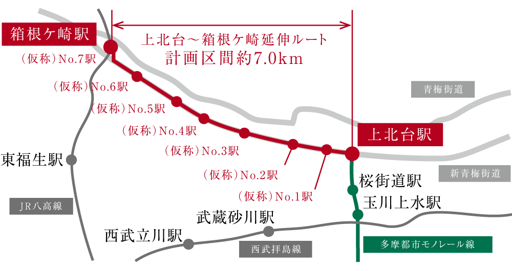 多摩都市モノレール線計画図